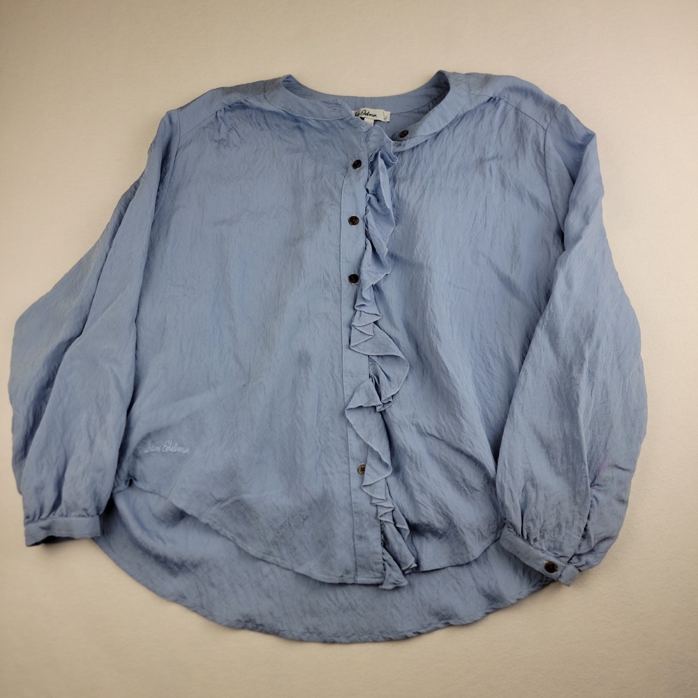 Sam Edelman Womens Light Blue Ruffle Front Button Down Blouse Large L SKU 1366
